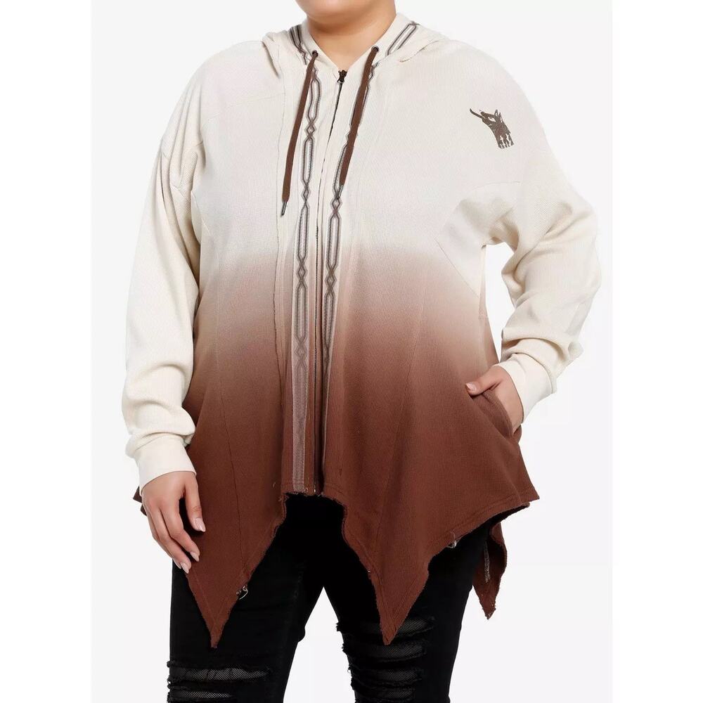 Western Boho Ombré Hoodie, Jacket Wolf Graphic, Southwestern, Tribal Large - Picture 5 of 15